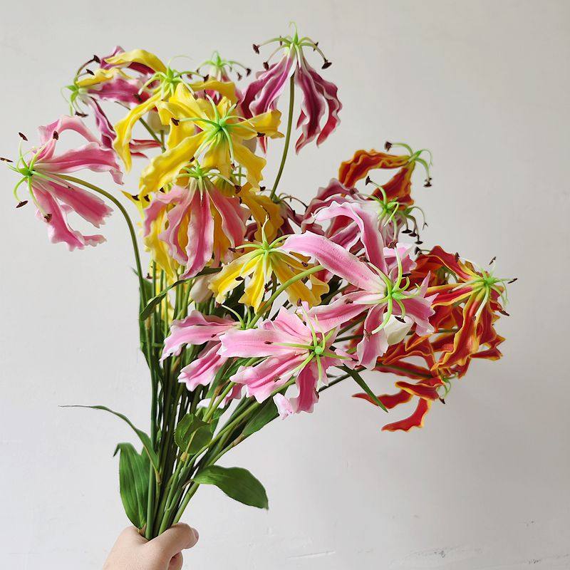 仿真花PU手感 嘉兰 火焰百合 单枝假花家居装饰 摄影道具摆件花卉