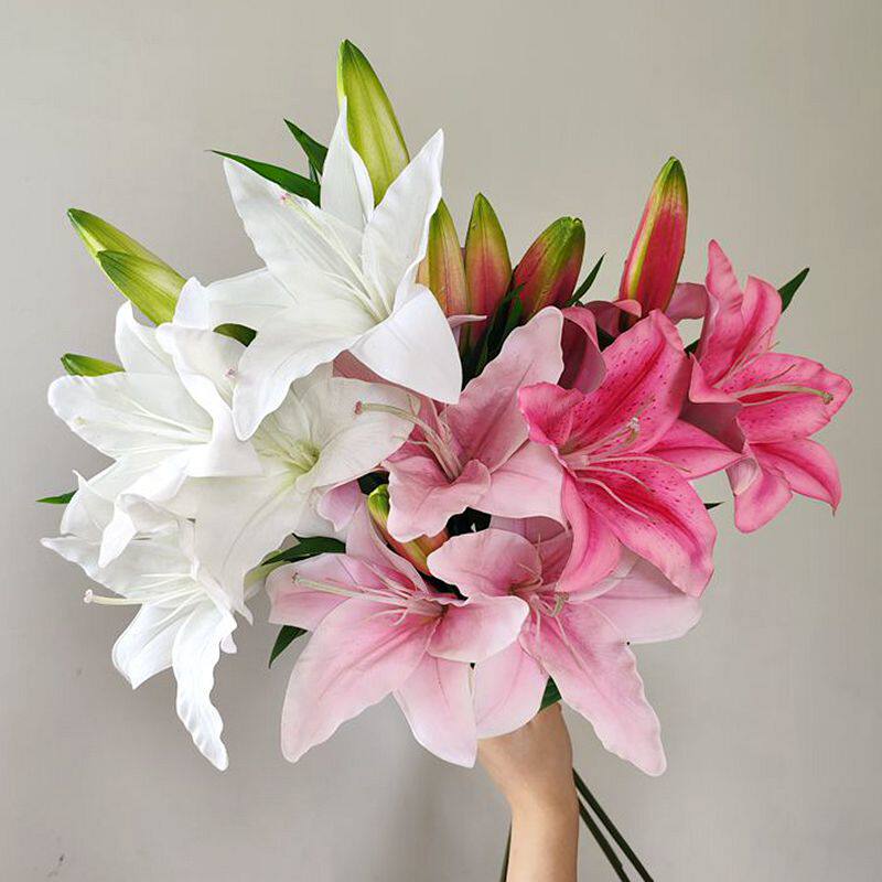 高级保湿手感百合花仿真花假花轻奢客厅餐桌插花装饰花艺摆件新款