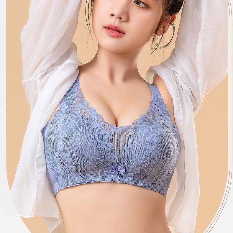 万国花7989无钢圈透气小胸聚拢内衣侧边无骨上托AB杯文胸女胸罩