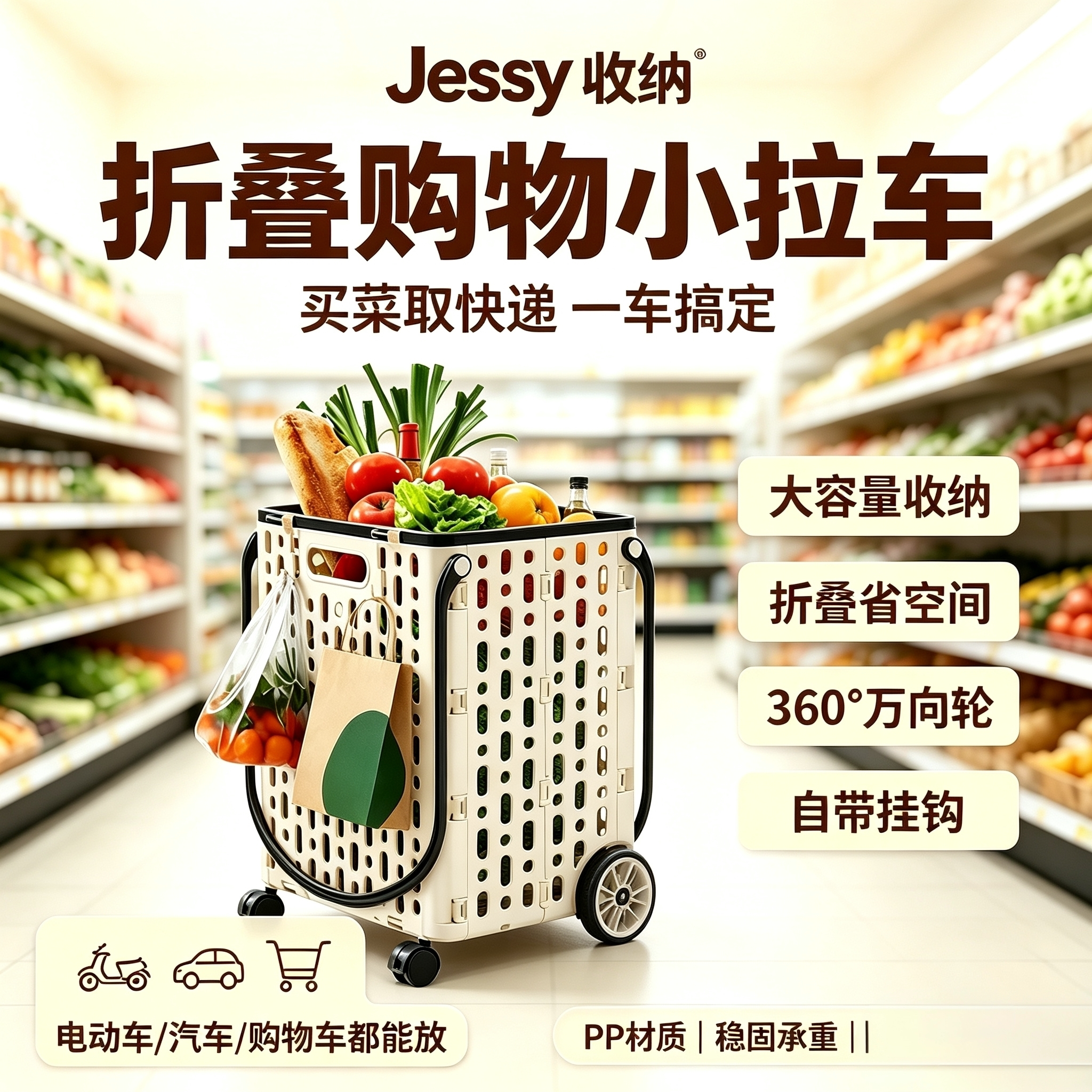 可折叠买菜小拉车便携购物手推车车载滚轮收纳筐省空间拉杆拖车