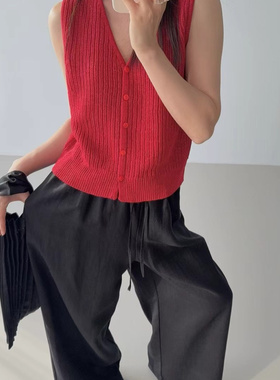韩货GLOG2025秋季时尚V领进口和纸麻纱背心女显瘦百搭上衣SW201