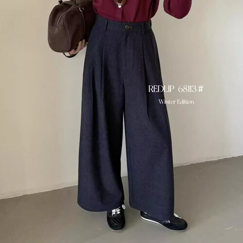 红唇韩系高腰松紧九分休闲裤