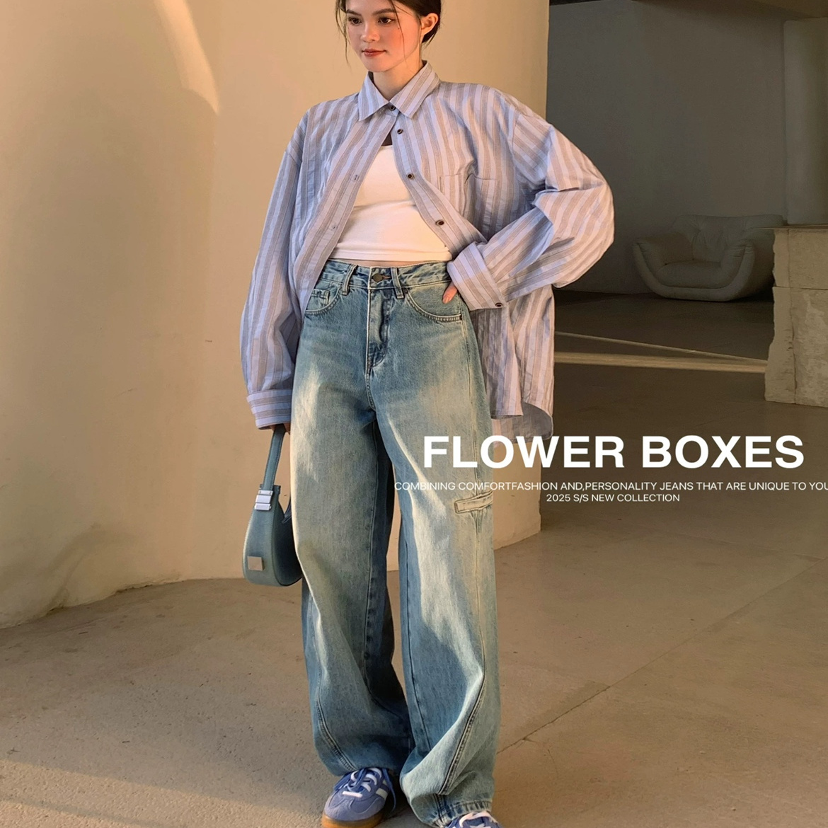 花匣子2025夏季工装牛仔弯刀裤女