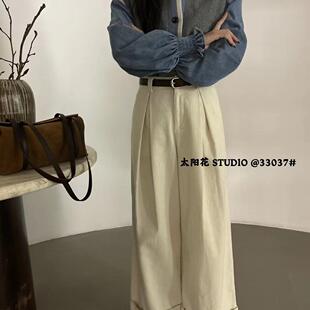 太阳花春秋季高腰加厚灯芯绒休闲裤女新款显瘦阔腿裤裤子33037