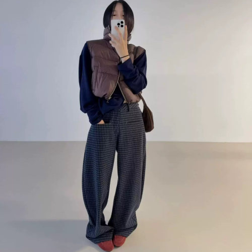 glog冬季千鸟格休闲裤女