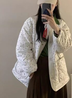 2024冬季新款韩系撞色波点棉服