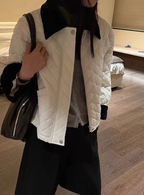 about moon2025冬季韩系肌理菱格撞色薄棉外套复古百搭61906