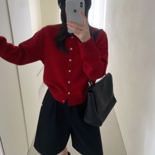 毛衣女上衣28035 韩系高品质100%羊毛精致开衫 about moon2025秋季