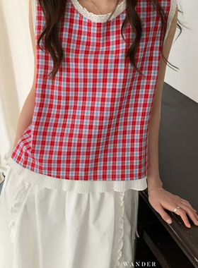 wander豌豆家2026夏季风琴褶下摆背心休闲小众衬衫上衣女35190