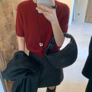 毛衣短袖 韩系高品质浣熊绒短袖 高级感28019 moon2025秋季 about