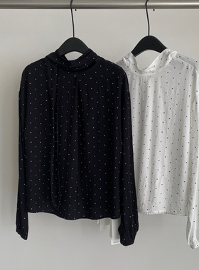 about moon2025秋季波点飘带打底衬衫前后两穿长袖上衣女01386