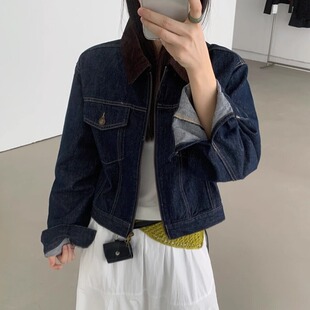 about 简约百搭拼接领灯芯领牛仔外套女52141 moon2026春季