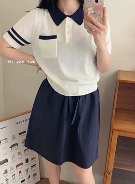 ONETWO条纹简约通勤短袖针织衫女2025夏季弹力修身短款上衣MST020