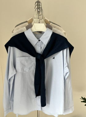 十三行日落2026春季新款韩系棉质衬衫女宽松长袖衬衣女搭披肩6022