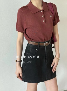 红唇redlip春秋季显高显瘦高腰通勤百搭a字半身裙牛仔短裙68010