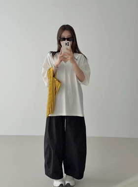 韩货GLOG2026春季时尚宽松V领短袖T恤纯棉T恤女显瘦百搭KT090