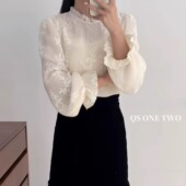 衬衫 one 女09375 荷叶领长袖 宽松蕾丝刺绣打底小衫 two2025冬季 法式
