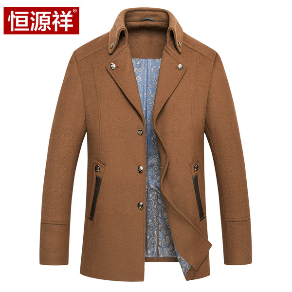 恒源祥 中长款 男士羊毛呢大衣 优惠券折后￥299包邮（￥499-200）4色可选
