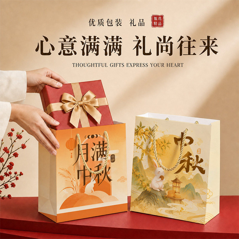 中秋国风礼品袋手提袋伴手礼包装袋大容量纸质袋定制logo加厚高档