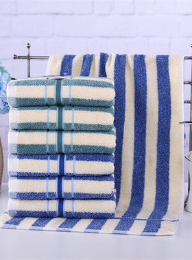金号纯棉毛巾全棉条纹面巾柔厚实吸水经济绿色 01128纯色通用蓝色