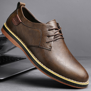 板鞋 牛筋底休闲皮鞋 软底男款 男鞋 潮 男系带英伦风商务百搭真皮西装