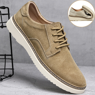 潮板鞋 2024新款 真皮男款 工装 增高 反绒皮软底男鞋 鞋 英伦休闲小皮鞋