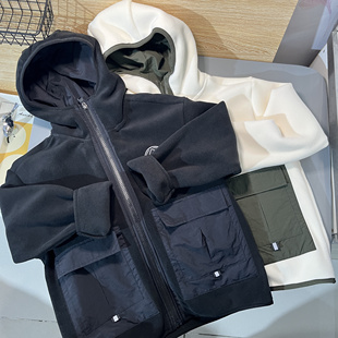 摇粒绒男童女童中大童男孩连帽加绒外套儿童秋冬季毛绒开襟上衣