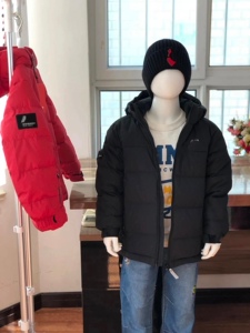 冬季两色白鸭绒羽绒服男童女童纯色经典中大童连帽中厚羽绒外套