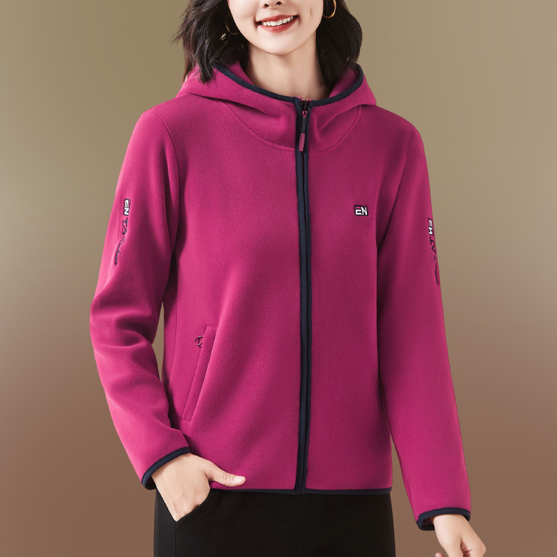 加绒加厚摇粒绒外套女新款连帽