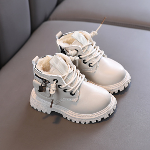 子 5岁3英伦风儿童靴子男童宝宝鞋 女童马丁靴2023新款 冬加绒加厚1