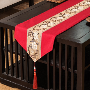 新中式 饰新年结婚喜事复古盖布 红色婚礼喜庆桌旗茶几餐桌电视柜装