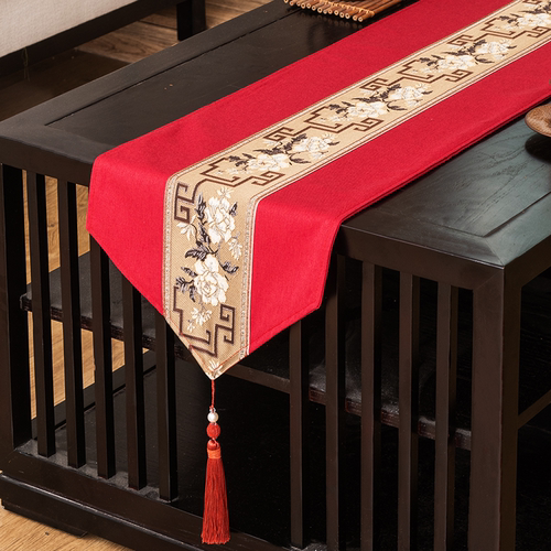 新中式红色婚礼喜庆桌旗茶几餐桌电视柜装饰新年结婚喜事复古盖布