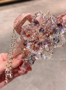 高奢轻奢浅紫水晶花流苏鲨鱼夹