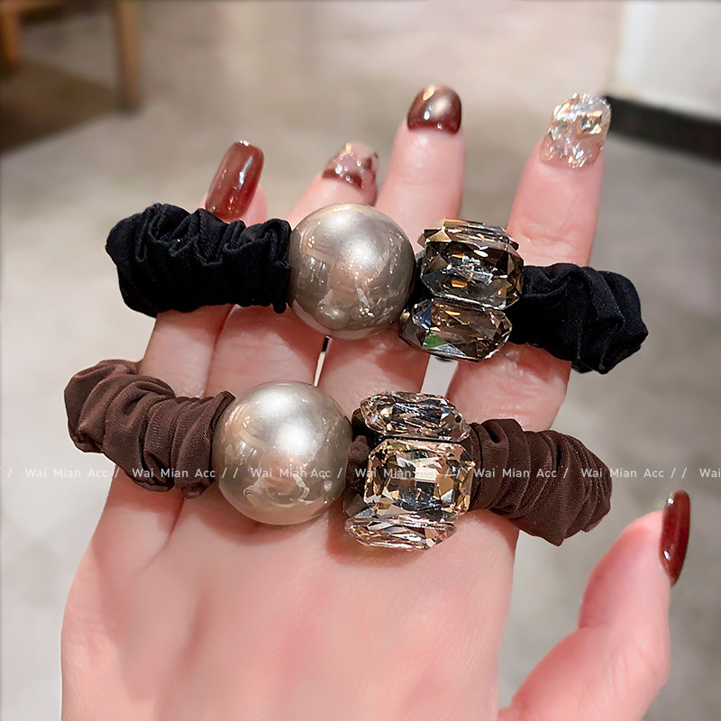 新款珍珠镶钻发圈头绳女高级感扎丸子头皮筋百搭盘头发绳马尾发饰