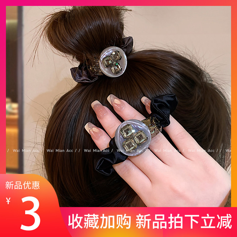 缎面镶钻不伤发发圈新款