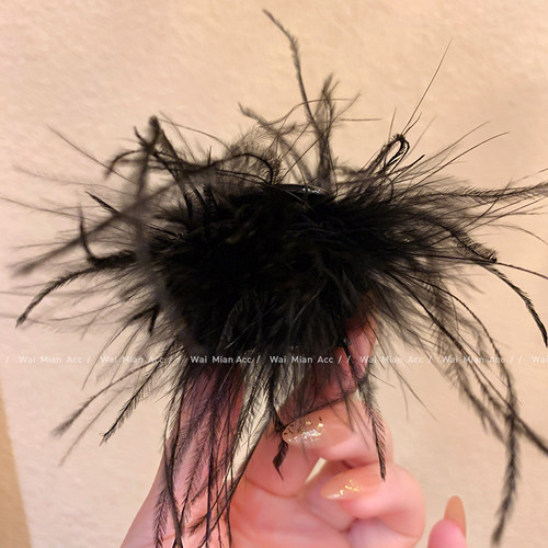 高级感黑色抓夹女加厚羽毛南瓜夹