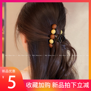 新款 珍珠抓夹高级感鲨鱼夹女日韩百搭后脑勺半扎发夹发量少头饰