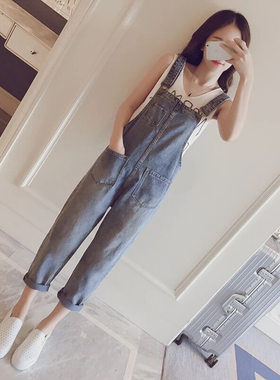 牛仔背带裤女韩版宽松显瘦直筒裤