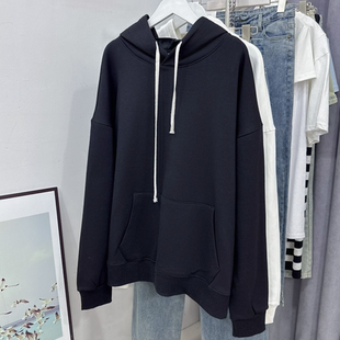 厚款常规黑色加绒女卫衣休闲春季宽松连帽长袖不缩水上衣百搭秋冬