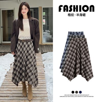复古格纹春秋格子休闲半身裙