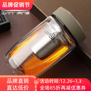 万象玻璃杯双层便携透明小水杯耐热水晶杯男女士办公泡茶杯V65V66