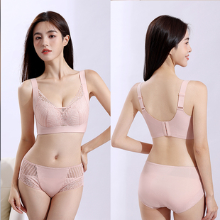 大胸显小调整型薄款 内衣女套装 聚拢文胸罩 无钢圈法式 性感大码