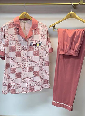 绮瑞家居服春夏季情侣短袖长裤卡通熊猫印花开衫男女半袖睡衣套装