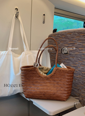 【小优家包包】HOYOZI菜篮子 纯手工牛皮编织托特包单肩女大容量