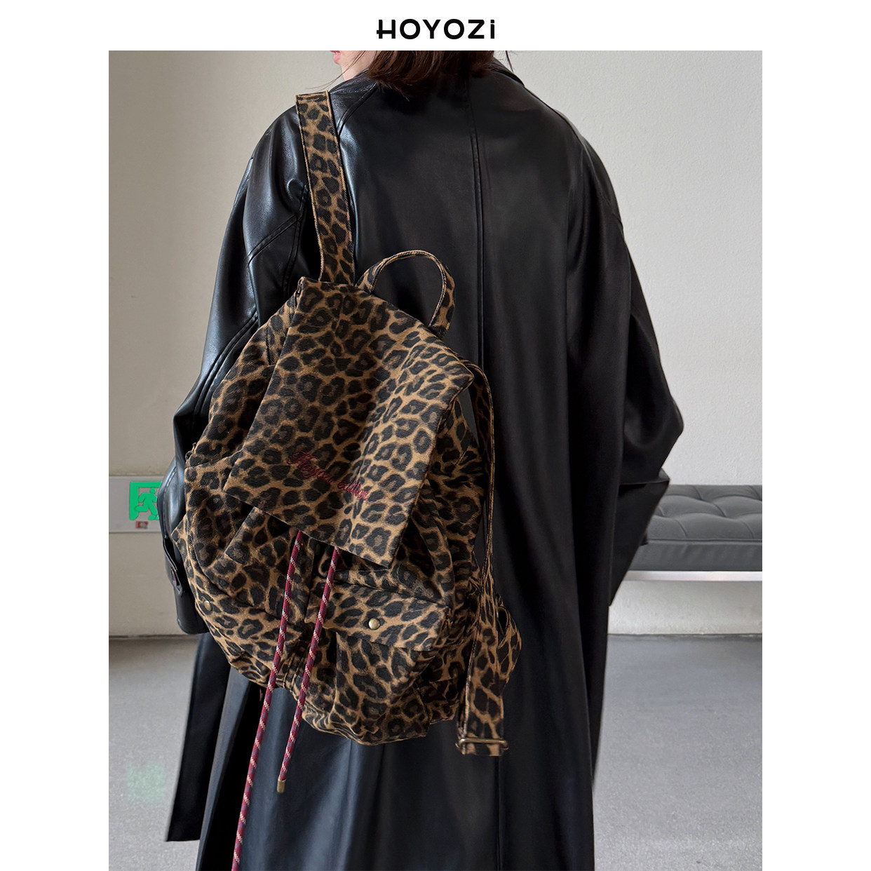 【小优家包包】HOYOZI豹纹双肩包女旅游轻便通勤背包2025新款书包