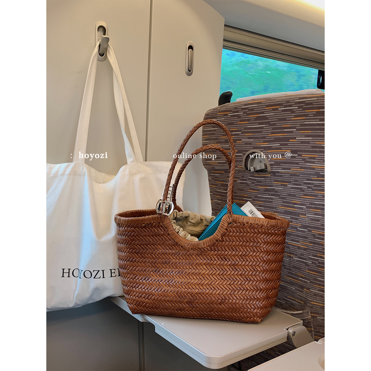 【小优家包包】HOYOZI菜篮子 纯手工牛皮编织托特包单肩女大容量