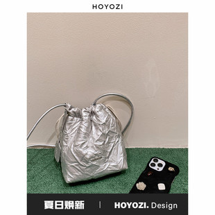 HOYOZI原创手机包女斜挎单肩小众软挂绳褶皱小包包 小优家包包