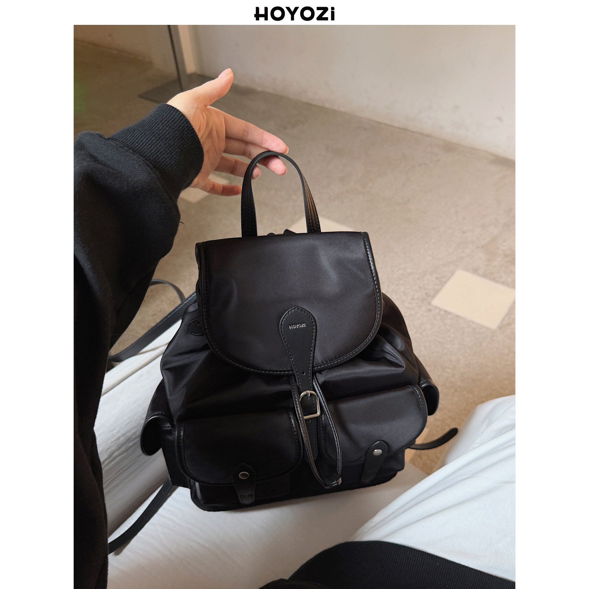 HOYOZI 2026新款背包 黑色尼龙帆布双肩包女旅行【小优家包包】