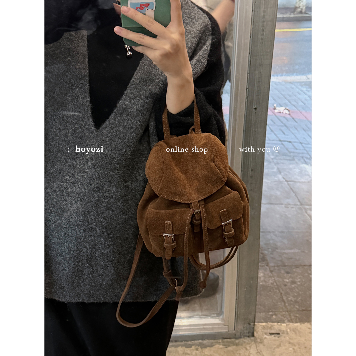 【小优家包包】HOYOZI真皮磨砂迷你双肩包女2025新款小背包
