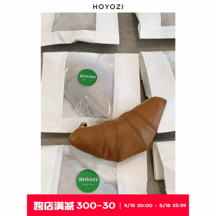 小优家包包 HOYOZI头层牛皮可颂牛角零钱包卡包链条手拎口红包